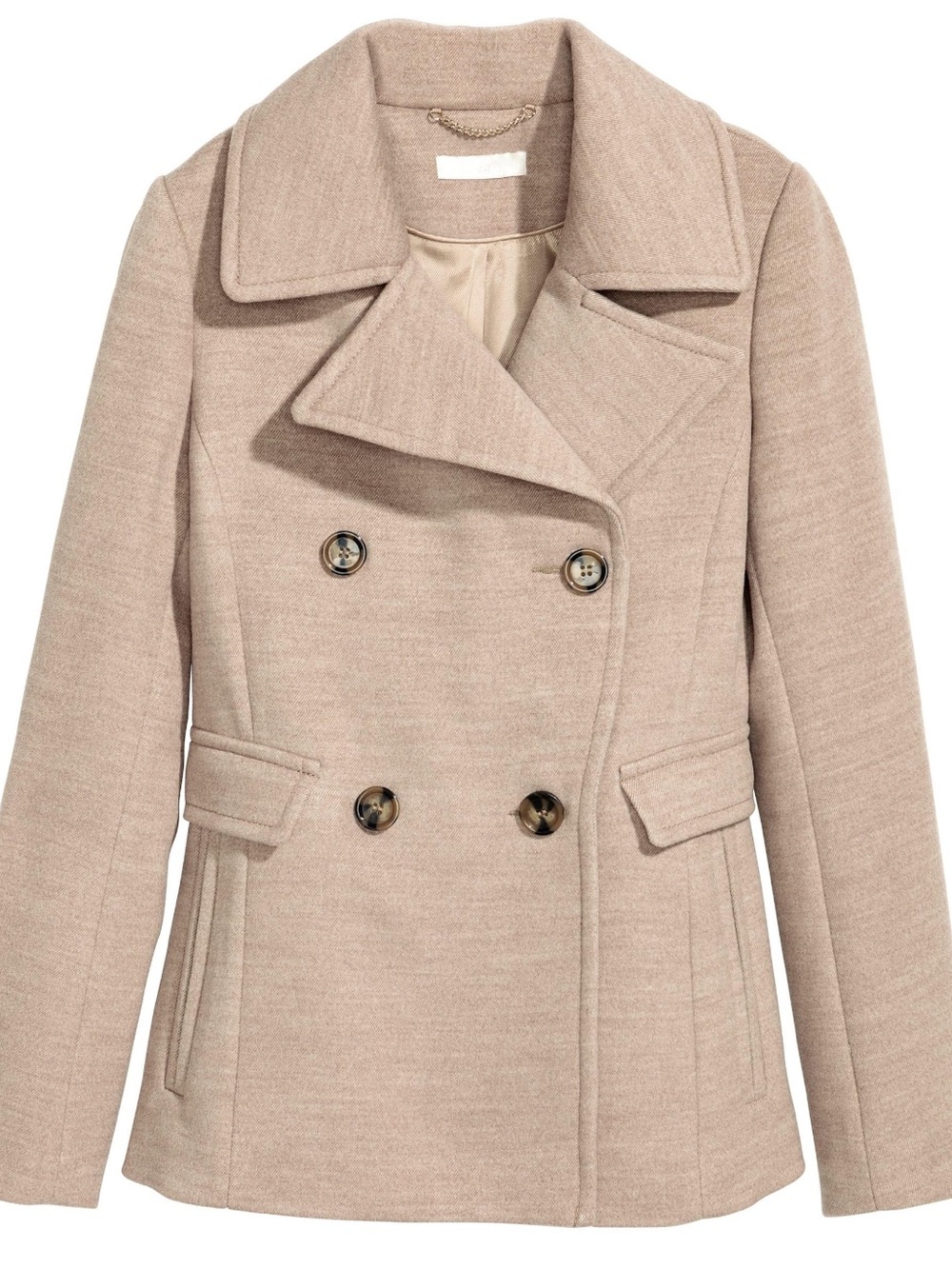 Vintage H&M Beige Double-Breasted Peacoat - Size 2